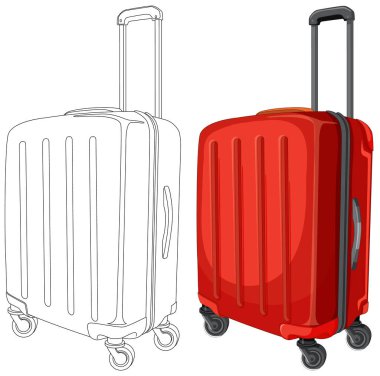 Detaylı taslak çizilmiş kırmızı bavul.