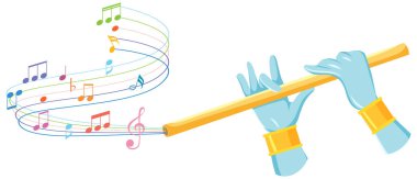 Colorful notes flowing from a golden flute clipart