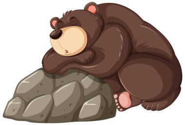 A bear peacefully sleeping on a rock clipart