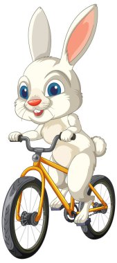 Sevimli tavşan sevinç ve heyecanla bisiklet sürüyor.