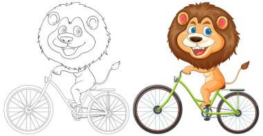 Yeşil bisiklete binen neşeli bir aslan