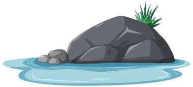 Sakin suyla çevrili büyük bir kaya.