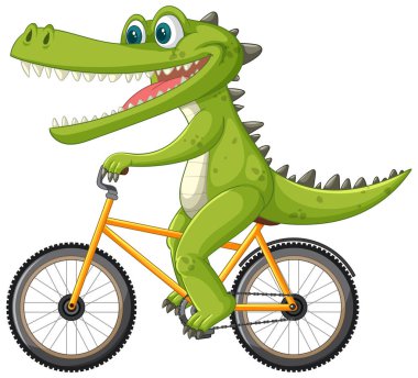 Neşeli bir timsah bisiklet sürüyor.