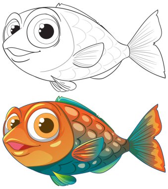 Vibrant fish with large eyes and playful expression clipart