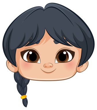 Siyah örgülü saçları olan tatlı bir kız.