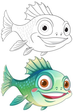 A vibrant and outlined cartoon fish design clipart