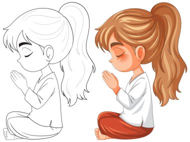 A girl in meditation pose, eyes closed, praying clipart