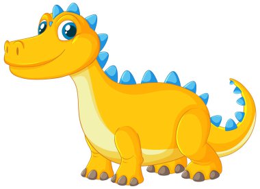 Mavi dikenli, gülümseyen sarı dinozor.