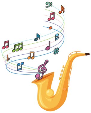 Altın bir saksafondan akan canlı notalar.