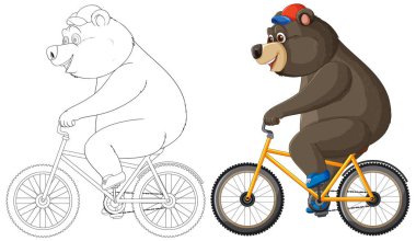 Neşeli bir ayı şapkasıyla bisiklet sürüyor