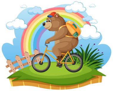 Bisikletli bir ayı Gökkuşağı zeminli