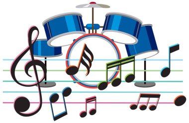 Müzik ekibinde renkli notalar ve davullar