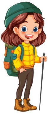 Sırt çantası ve yürüyüş malzemesi olan genç bir kız.