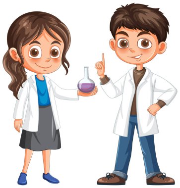 Coşku ve merakla bilimi keşfeden iki çocuk.