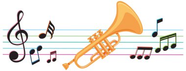 Havada süzülen notaları olan canlı trompet