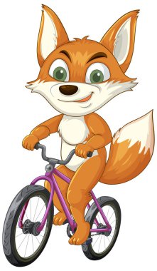 Cheerful fox cycling on a colorful bike clipart