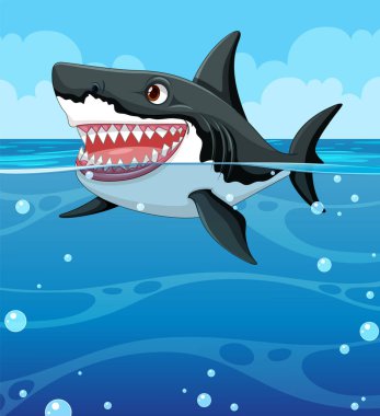 Mavi okyanusta yüzen gülümseyen köpekbalığı