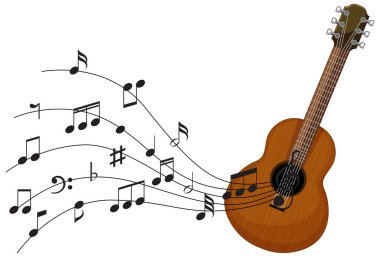 Müzik notaları ve sembolleriyle birlikte gitar.