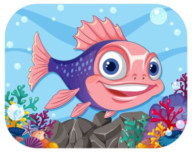 Etrafı canlı sualtı mercanlarıyla çevrili gülümseyen balıklar.