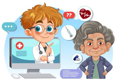 Bir doktor ve hasta sağlık ve tedaviyi tartışıyor