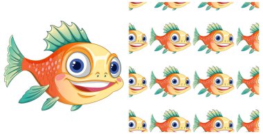 Neşeli, karikatürsel dizaynlı canlı balık deseni