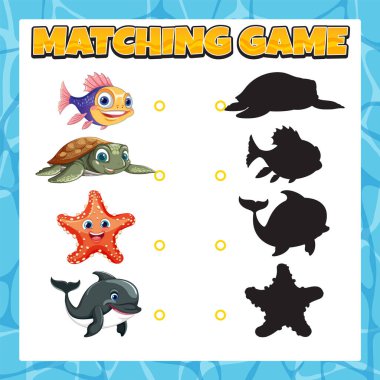 Fun matching game with colorful sea creatures clipart