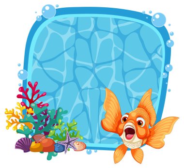 Neşeli bir Japon balığıyla hayat dolu bir deniz hayatı.