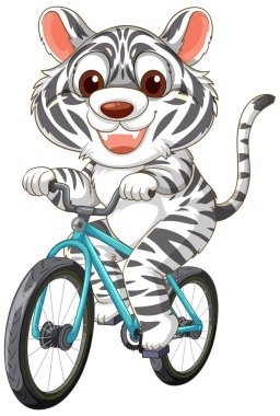 Neşeli bir zebra sevinç ve heyecanla bisiklet sürüyor.