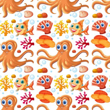 Ahtapot ve balık resimli renkli deniz yaşamı