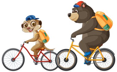 Ayı ve mirket bisikletleri Sırt çantaları ve şapkalarıyla