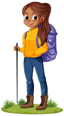 Sırt çantalı ve yürüyüşe çıkmış bir kız.