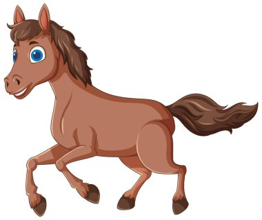 Neşeli bir ifadeyle koşan mutlu bir at.