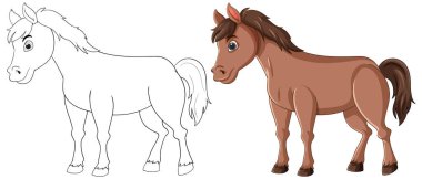 Renkli ve ana hatlarıyla betimlenmiş bir at.