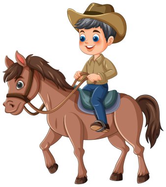 At sırtında gülümseyen kovboy şapkalı çocuk.