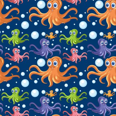 Parlak ahtapot ve kabarcıklar kusursuz bir dizaynda