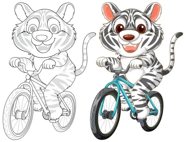 Bisikletli şirin kaplan, neşeli ve neşeli.