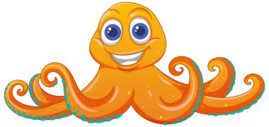 Canlı renkleri ve büyük gözleri olan gülümseyen ahtapot.