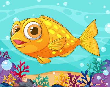 Canlı mercanlar ve kabarcıklar arasında yüzen parlak balıklar