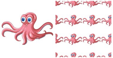 Tekrarlayan desen elementleri ile oyuncu ahtapot çizimi