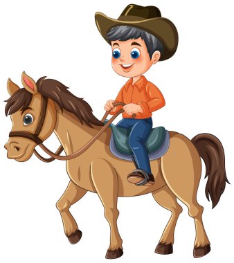 Kahverengi ata binen neşeli bir çocuk