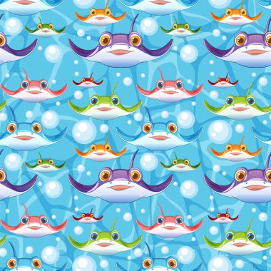 Dalgalı vatozlar denizde kabarcıklar arasında yüzüyor.