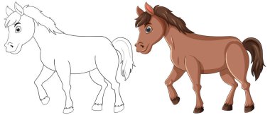 Renkli ve ana hatlı bir atın vektör illüstrasyonu