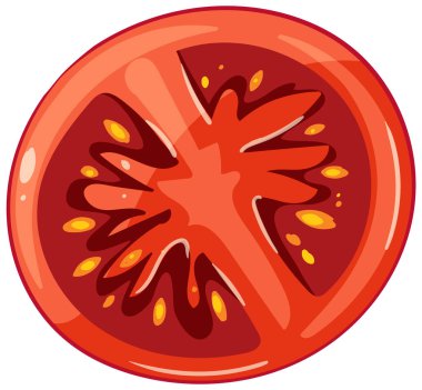 Parlak, stilize edilmiş domates dilimi kalın renkler ve temiz çizgiler. Gıda tasarımları ve dijital ortam için mükemmel