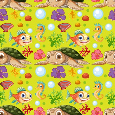 Balıklar, kaplumbağalar ve denizatlarıyla eğlenceli deniz yaşamı.