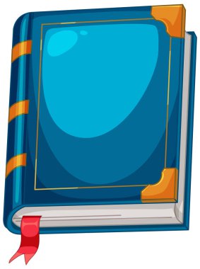 Altın aksanlı, kırmızı yer imli, parlak renkler ve temiz çizgiler gösteren mavi ciltli bir kitabın vektör çizimi