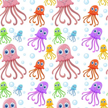 Kusursuz vektör deseninde kabarcıkları olan oyuncu ahtapotlar