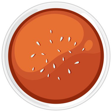 Asya sosuyla dolu, turuncu renkli ve susamlı bir yuvarlak kasenin minimalist vektör çizimi