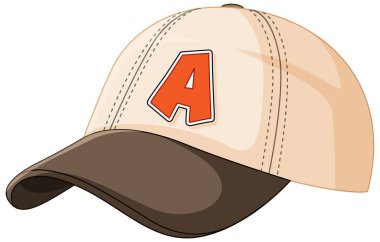 Belirgin turuncu harfli bej ve kahverengi bir beyzbol şapkasının temsili çizimi. Temiz çizgiler ve basit gölgeleme