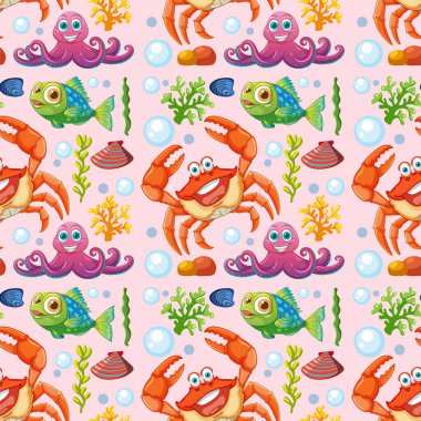 Yengeç, balık ve ahtapotlu canlı deniz yaşamı