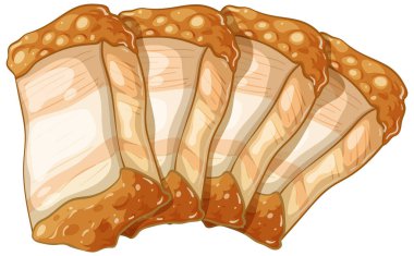 Zengin dokuları ve sıcak renkleriyle kıtır Asya domuz eti dilimlerinin detaylı vektör çizimi, mutfağın cazibesini vurguluyor